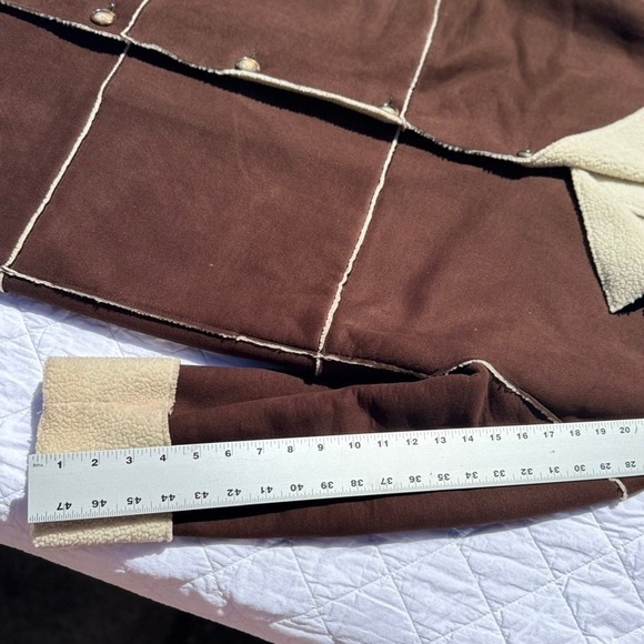 VTG! Jones New York Sport Faux Suede Sherpa Lined Long Coat Chocolate Brown L - Picture 6 of 8